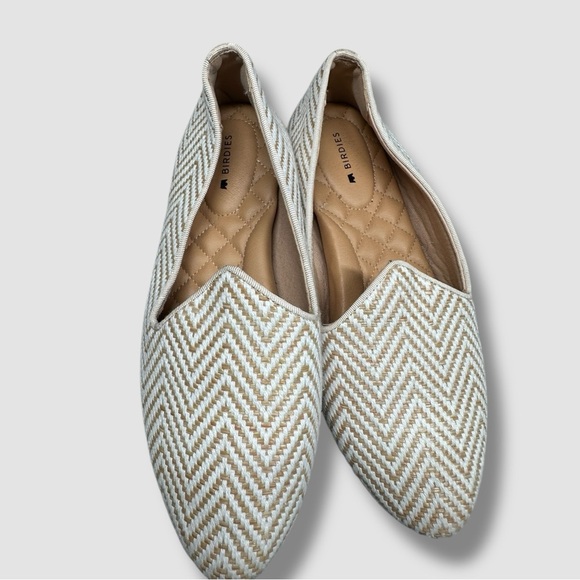 Birdies Heron Woven Loafers Size 7 Chevron Chai White Tan Closed Toe - Picture 7 of 12